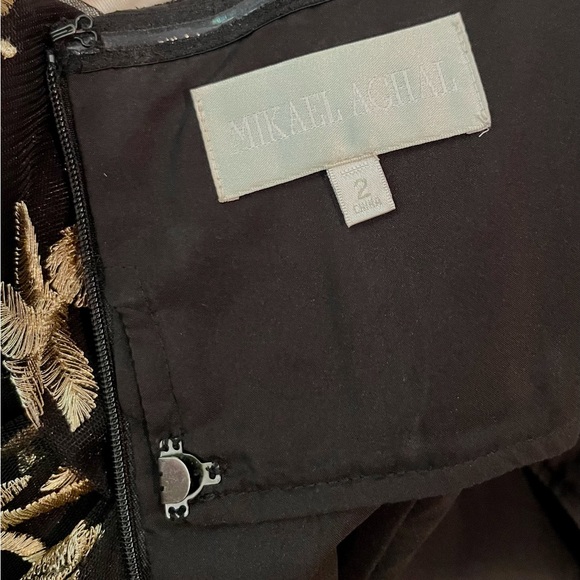 MIKAEL AGHAL rose embroidered strapless black and gold  gown, size 2 - Picture 8 of 11